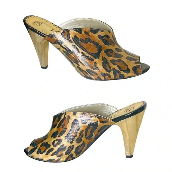 J RENEE | Mindi Leopard Print Open Toe Gold Toned Slip-On Heels Size 7W (NWOB) - Picture 1 of 9